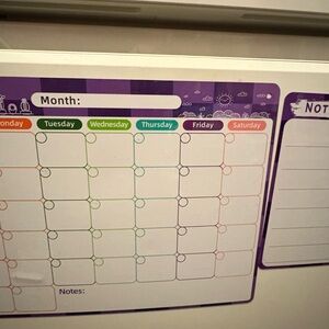 Purple and White Dry Erase Calendar Board